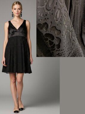 Silk Blend Black Lingerie-Style Mini Dress Beaded Bodice Lined